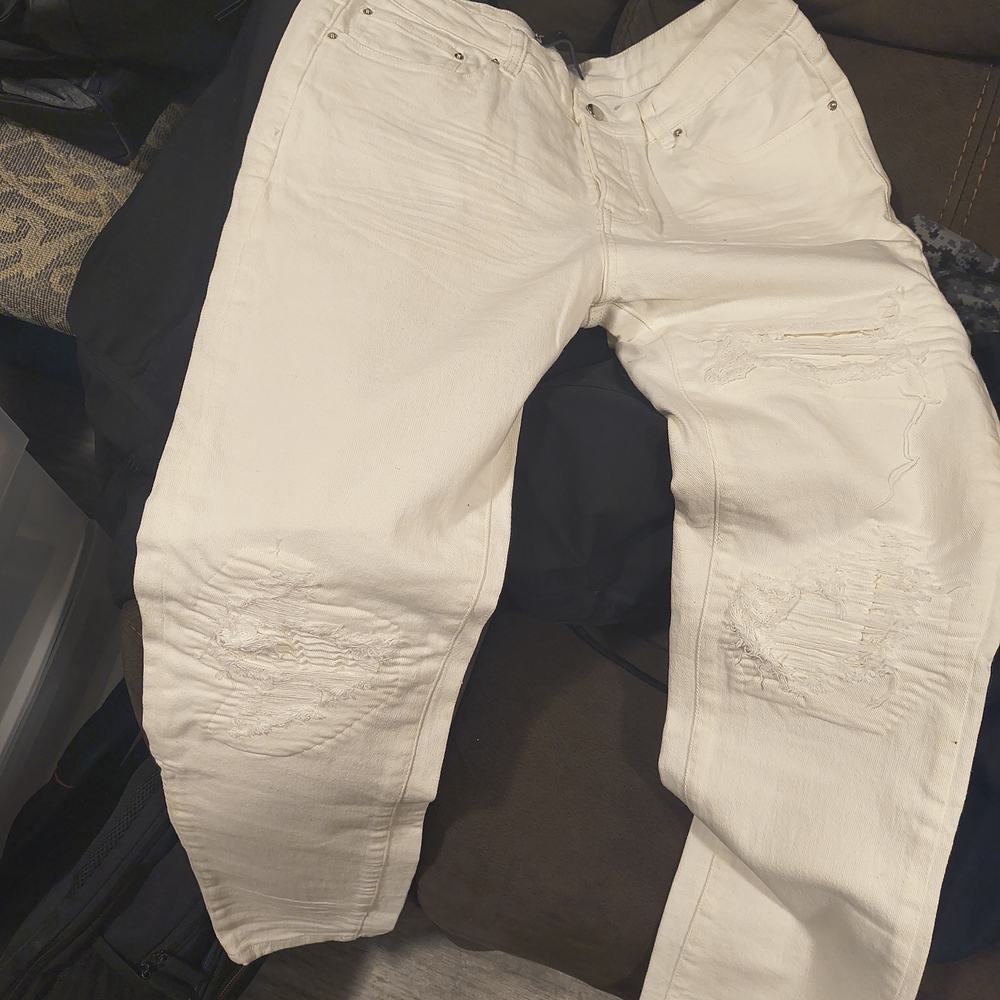 AMIRI Off-White Distressed Straight Jeans